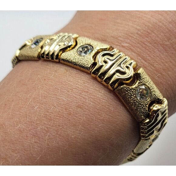 Estate Rhinestone Goldtone Tennis Wrap Thick Bracelet 7in - Picture 2 of 6